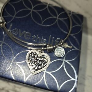 Love This Life.Silver Heart Charm Bracelet